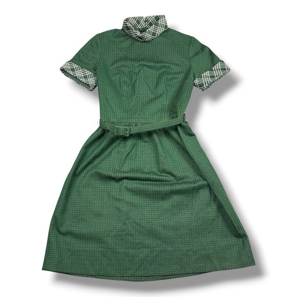 Unbranded Other - Vtg 70s Polyester Knit Green Dress w/ Belt Polka Dot High Neck 32B 26W 34L